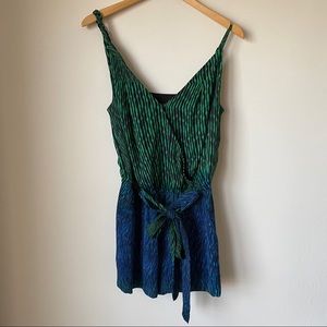 Club Monaco Aleta Silk Romper in Blue/Green
